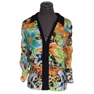 SZ8 Joseph Ribkoff Vibrant Print Zipper Jacket with Black Trim